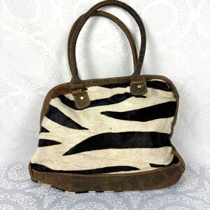 Myra Bag Ponyhair Zebra Contrast Leather Slouchy Large Top Handle Western Tote